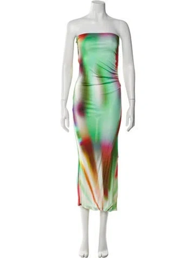 Pre-owned Siedres Printed Midi Length Dress In Green
