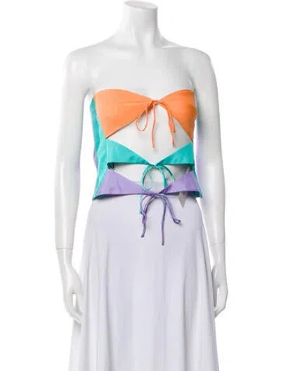 Pre-owned Siedres Printed Strapless Crop Top W/ Tags In Multi