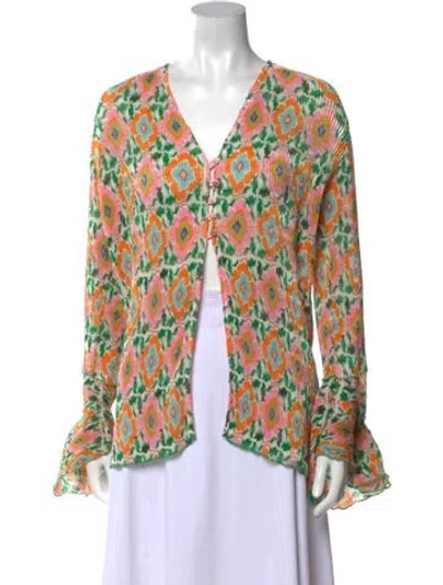 Pre-owned Siedres Printed V-neck Blouse In Green