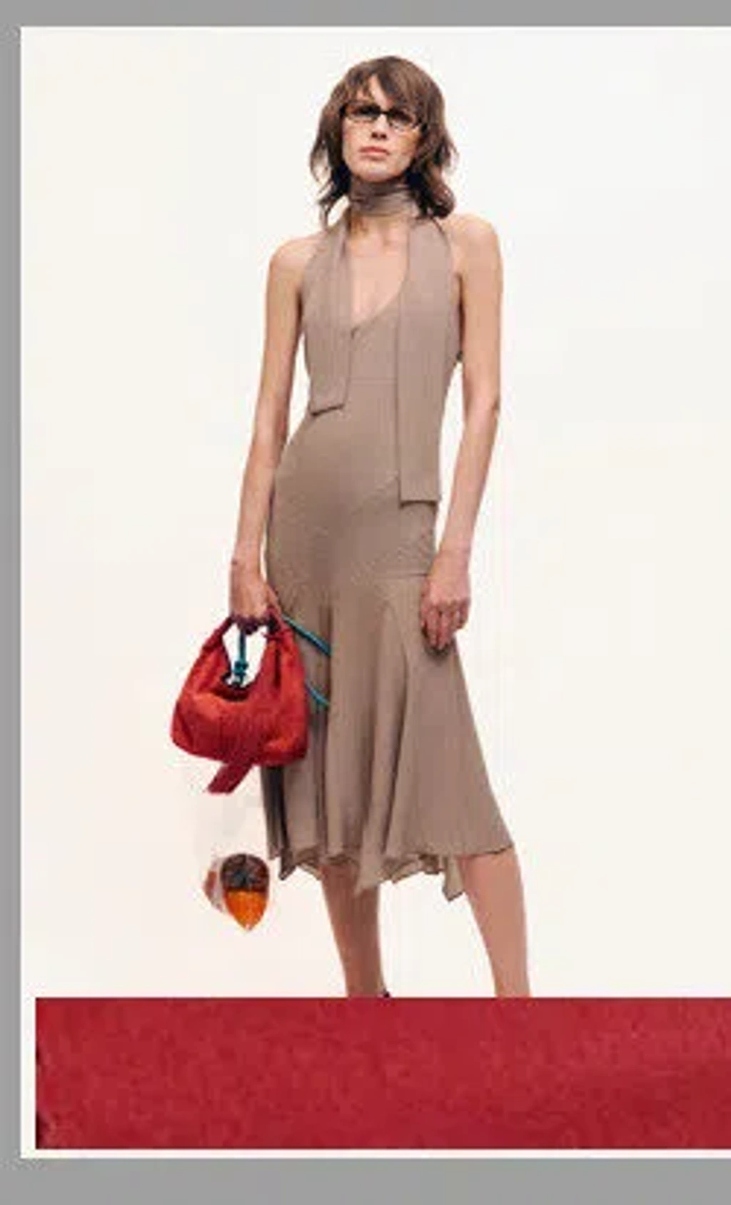Siedres Raye Scarf-detailed Midi Halter Dress In Burgundy