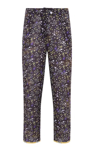 Siedres Remy Floral Cotton-poplin Straight-leg Pants In Multi