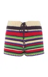 Siedres Renata Striped Crochet Cotton Shorts In Multi
