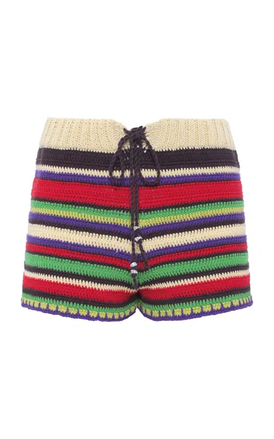 Siedres Renata Striped Crochet Cotton Shorts In Multi