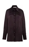 Siedres Rey Oversized Satin Top In Brown