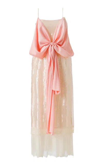 Siedres Ritney Satin-trimmed Sequined Maxi Dress In Off-white