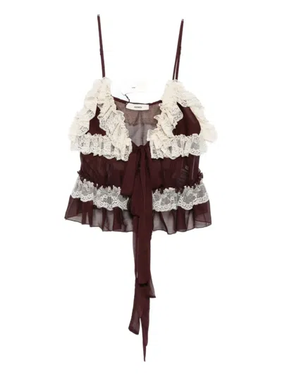 Siedres Rona Ruffle Lace Top In Brown