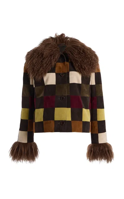 Siedres Siedrés Ronch Fur-trimmed Suede Jacket In Multi