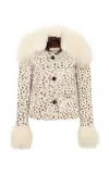 Siedres Ronch Shearling-trimmed Animal-print Leather Jacket In Off-white