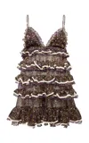 Siedres Roxane Tiered Chiffon Mini Dress In Brown