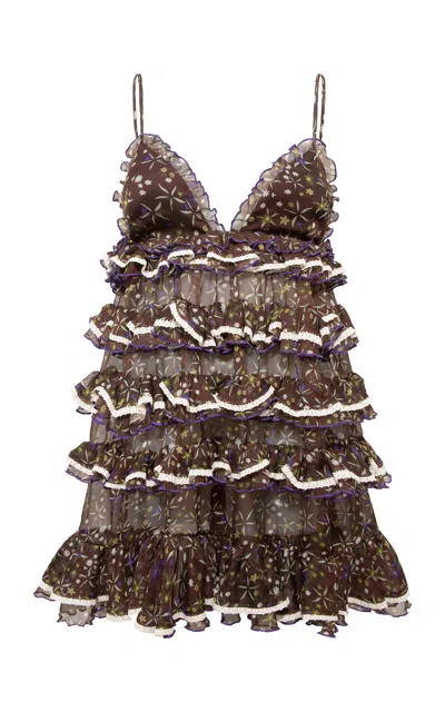 Siedres Roxane Tiered Chiffon Mini Dress In Brown