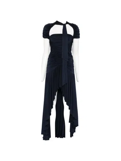 Siedres Roxy Cut-out Ruched Asymmetric Dress In Blue