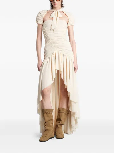 Siedres Ruched Pussy-bow Dress In Neutral