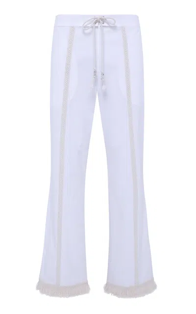 Siedres Savina Lace-trimmed Cotton-poplin Wide-leg Pants In White