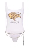 Siedres Scaly Fish-printed One-piece Swimsuit In White