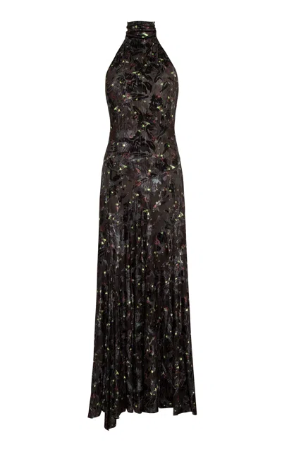Siedres Segnor Devoré Velvet Halter Midi Dress In Multi