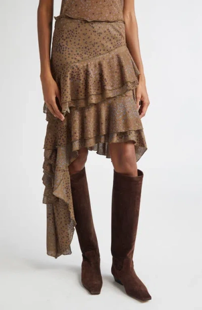 Siedres Siedrés Seli Floral Tiered Mesh Skirt In Brown