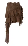 Siedres Seli Low-rise Ruffled Mesh Jersey Midi Skirt In Multi