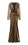 Siedres Senty Draped Satin Maxi Dress In Khaki