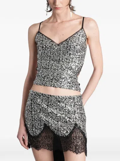 Siedres Sequin-embellished Backless Top In Silver