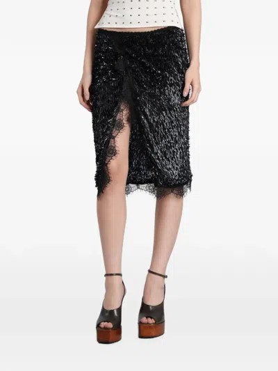 Siedres Sequin-embellished Lace-trim Skirt In Black