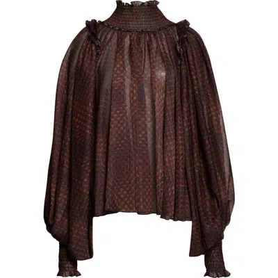 Siedres Siedrés Serena Metallic Stripe Geo Print Chiffon Top In Brown