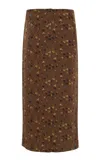 Siedres Sernias Floral Satin Low-rise Midi Skirt In Brown