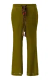 Siedres Shela Plissé Tapered Satin Pants In Khaki