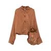 Siedres Pointed-collar Buttoned Blouse In Brown