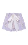 Siedres Shol Bow-detailed Poplin-lace Shorts In Purple