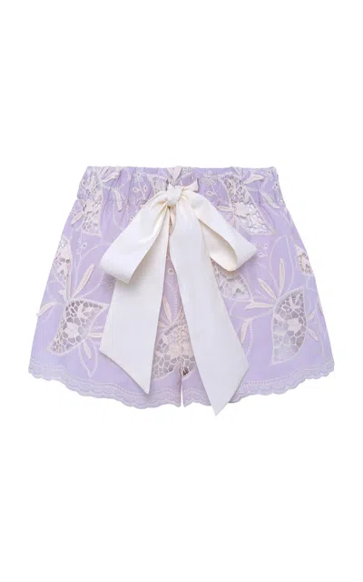 Siedres Shol Bow-detailed Poplin-lace Shorts In Purple