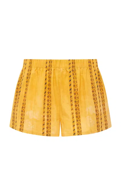 Siedres Shol Printed Cotton Mini Shorts In Yellow