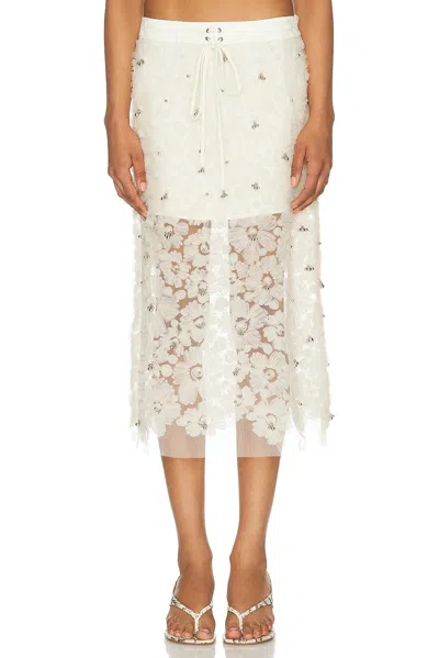 Siedres Siam Sheer Floral Applique Midi Skirt In White