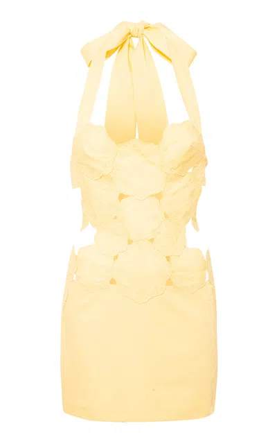 Siedres Sigrid Cutout Detailed Cotton Mini Dress In Yellow