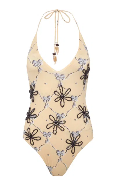 Siedres Solena Halter Neck One-piece Swimsuit In Yellow