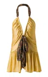 Siedres Solern Plunged Satin Mini Dress In Yellow