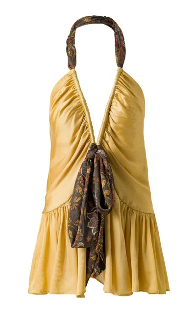 Siedres Solern Plunged Satin Mini Dress In Yellow
