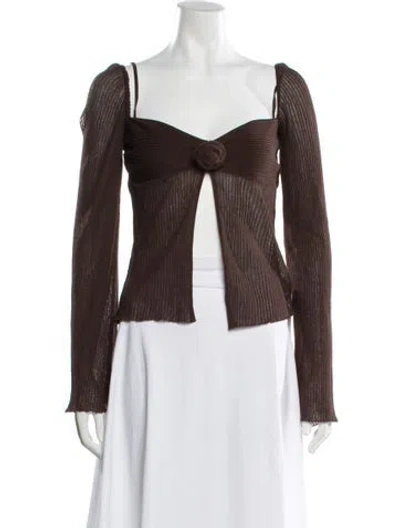 Pre-owned Siedres Square Neckline Long Sleeve Top W/ Tags In Brown