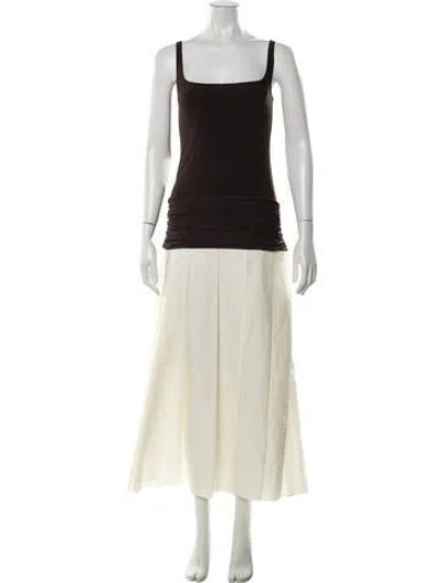 Pre-owned Siedres Square Neckline Midi Length Dress In Brown/neutrals