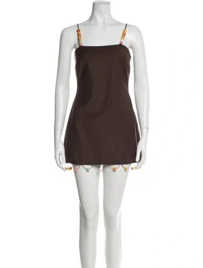 Pre-owned Siedres Square Neckline Mini Dress In Brown