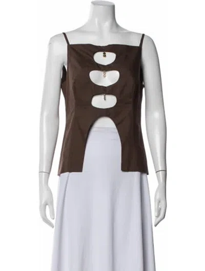 Pre-owned Siedres Square Neckline Sleeveless Crop Top In Brown