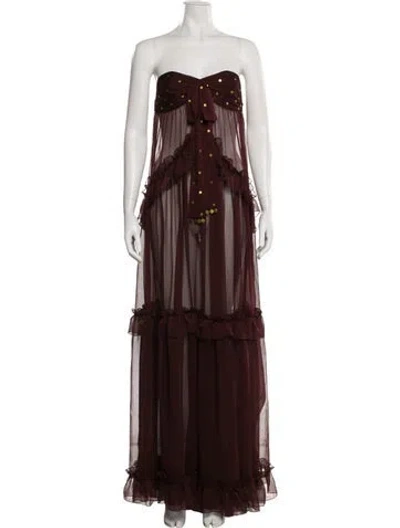 Pre-owned Siedres Strapless Long Dress In Burgundy