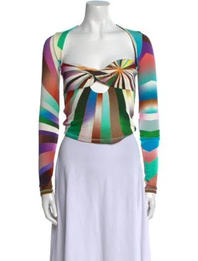 Pre-owned Siedres Striped Cowl Neck Crop Top W/ Tags In Green