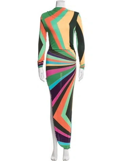 Pre-owned Siedres Striped Long Dress In Green