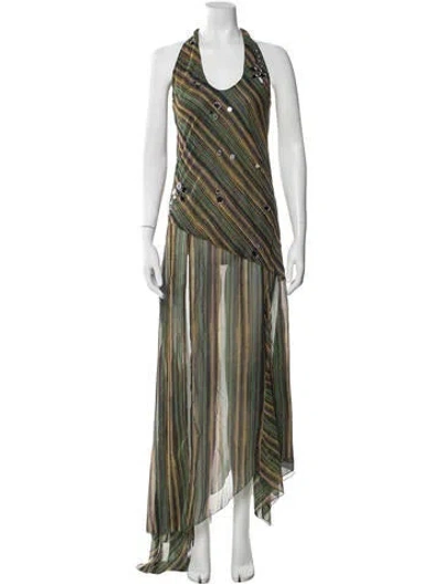 Pre-owned Siedres Striped Long Dress In Green