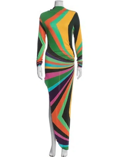 Pre-owned Siedres Striped Long Dress In Green
