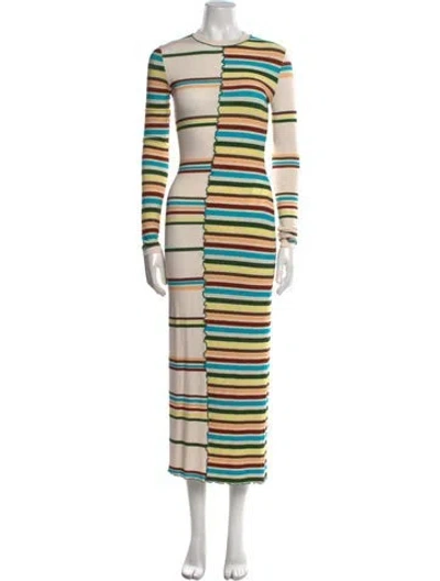 Pre-owned Siedres Striped Long Dress In Neutral