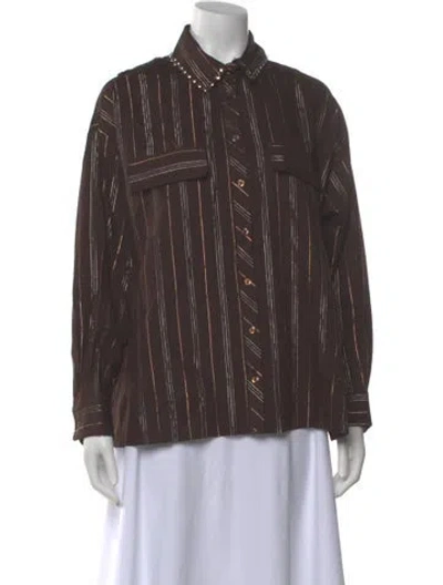 Pre-owned Siedres Striped Long Sleeve Button-up Top W/ Tags In Brown