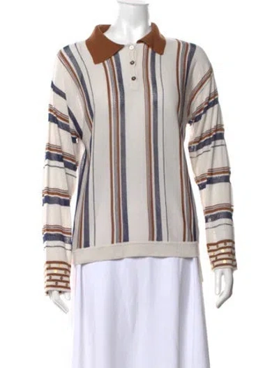Pre-owned Siedres Striped Long Sleeve Polo In Neutral