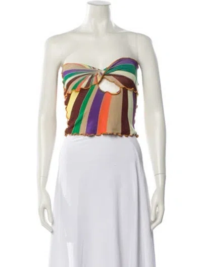 Pre-owned Siedres Striped Strapless Crop Top W/ Tags In Yellow