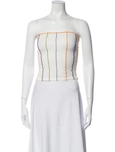 Pre-owned Siedres Striped Strapless Crop Top In White